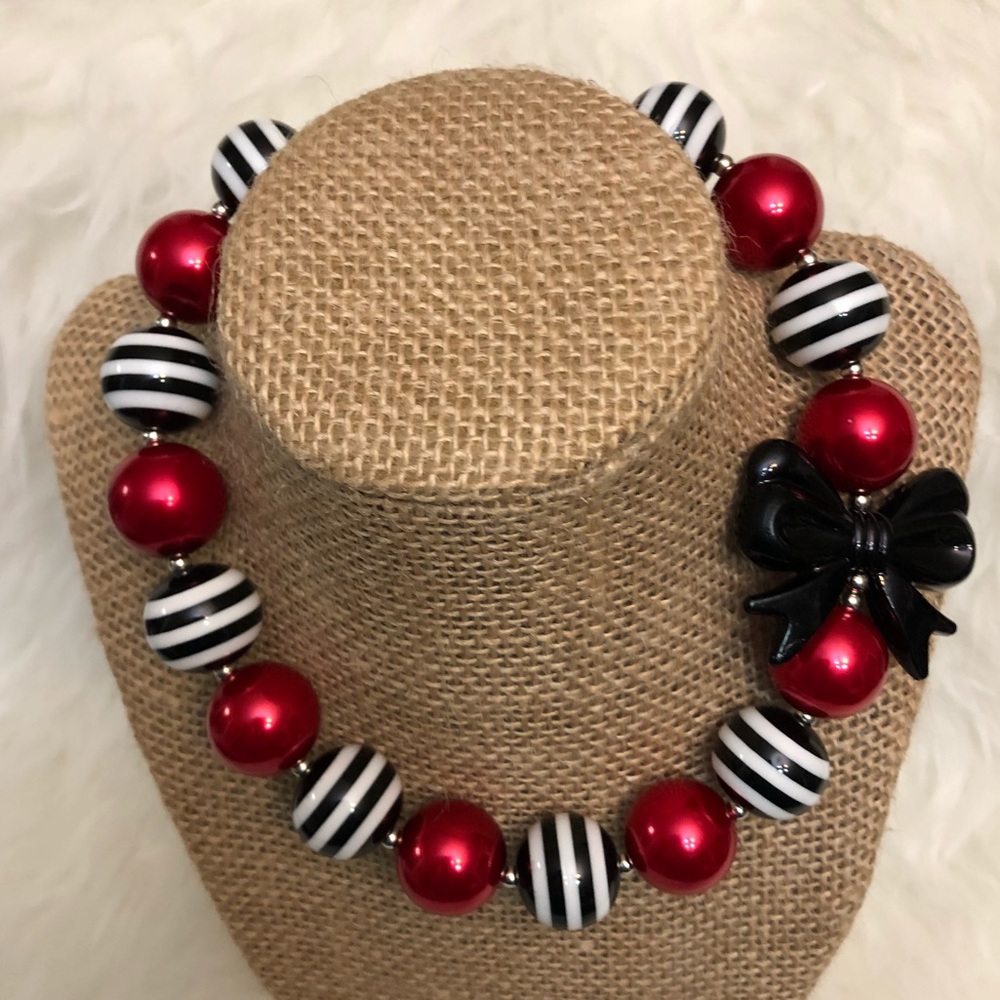 Little Girls Red, Black, White Statement Necklace